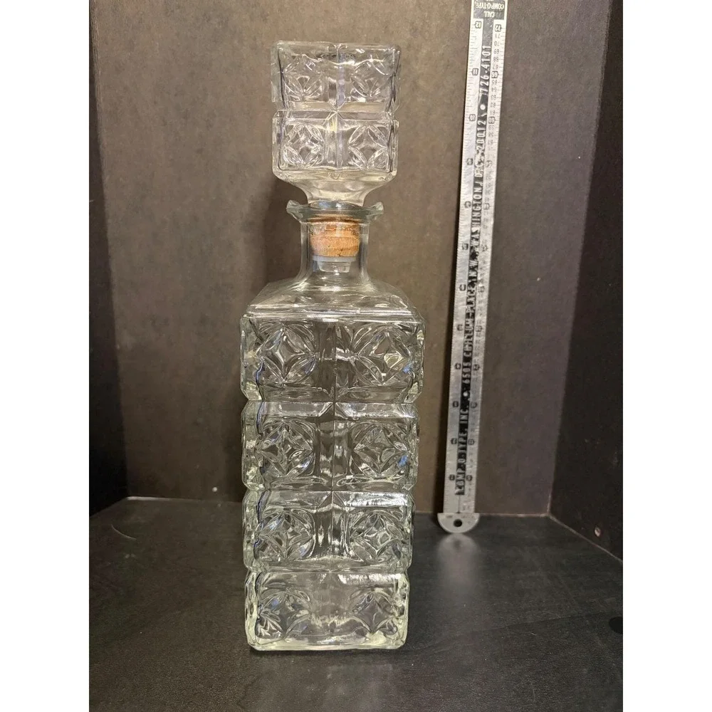 Vintage Federal Glass Square Block Pressed Glass Decanter Stopper 11in Clear